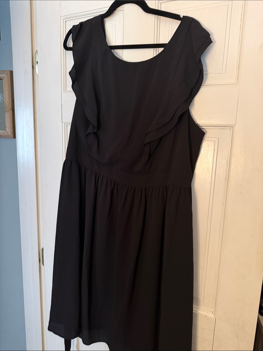 Black Midi Dress with Ruffle Sleeves - Women